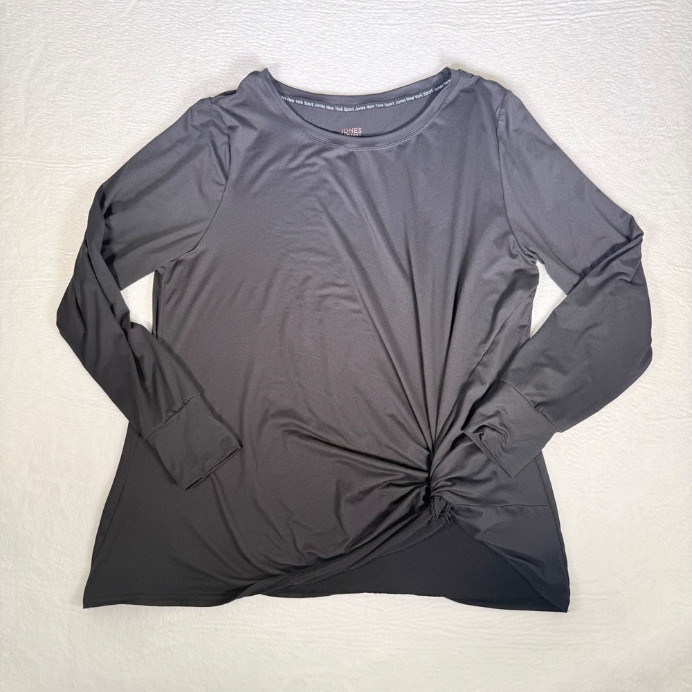 Jones New York‎ Sport Women's Black Long Sleeve Twist Hem Athletic Top XL